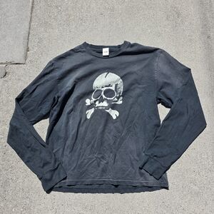 Re/Done Black Long Sleeve Tee with White Skull Graphic